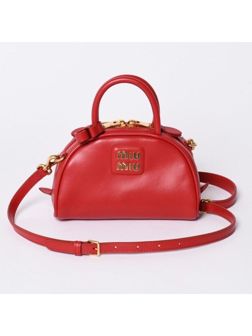 Miu Miu Top Handle 2-Way Bag Handbag Leather Red Gold
